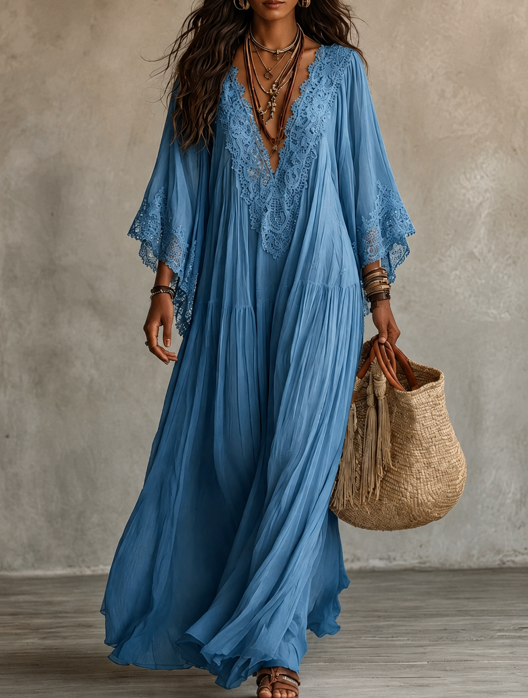Colette™ Lace Trim Kaftan Maxi Dress