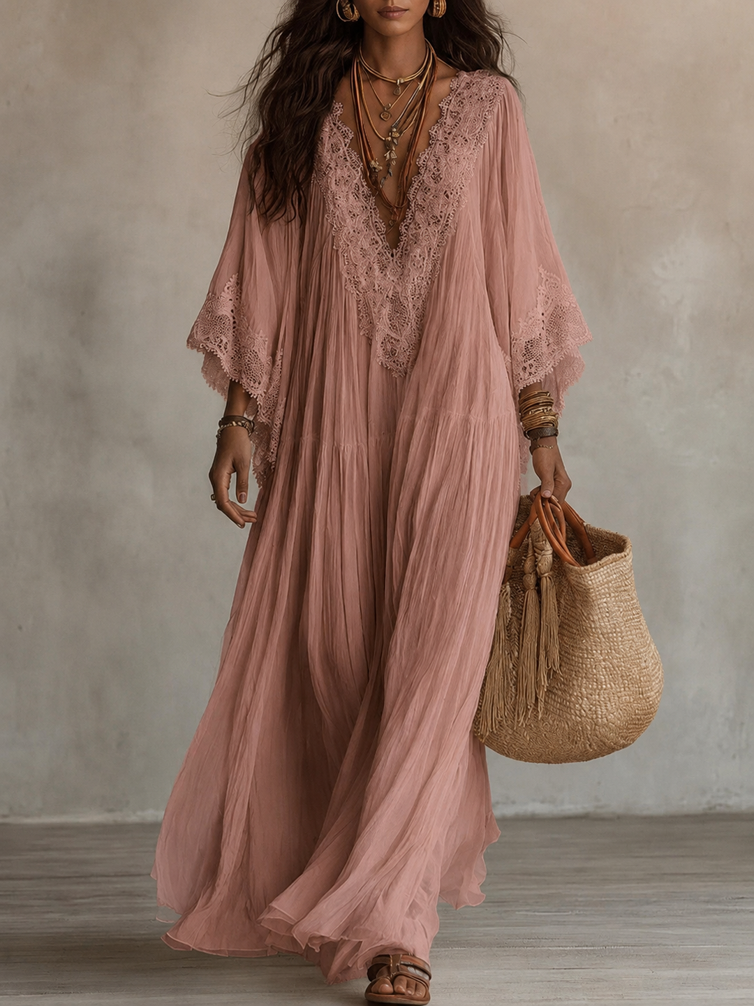 Colette™ Lace Trim Kaftan Maxi Dress