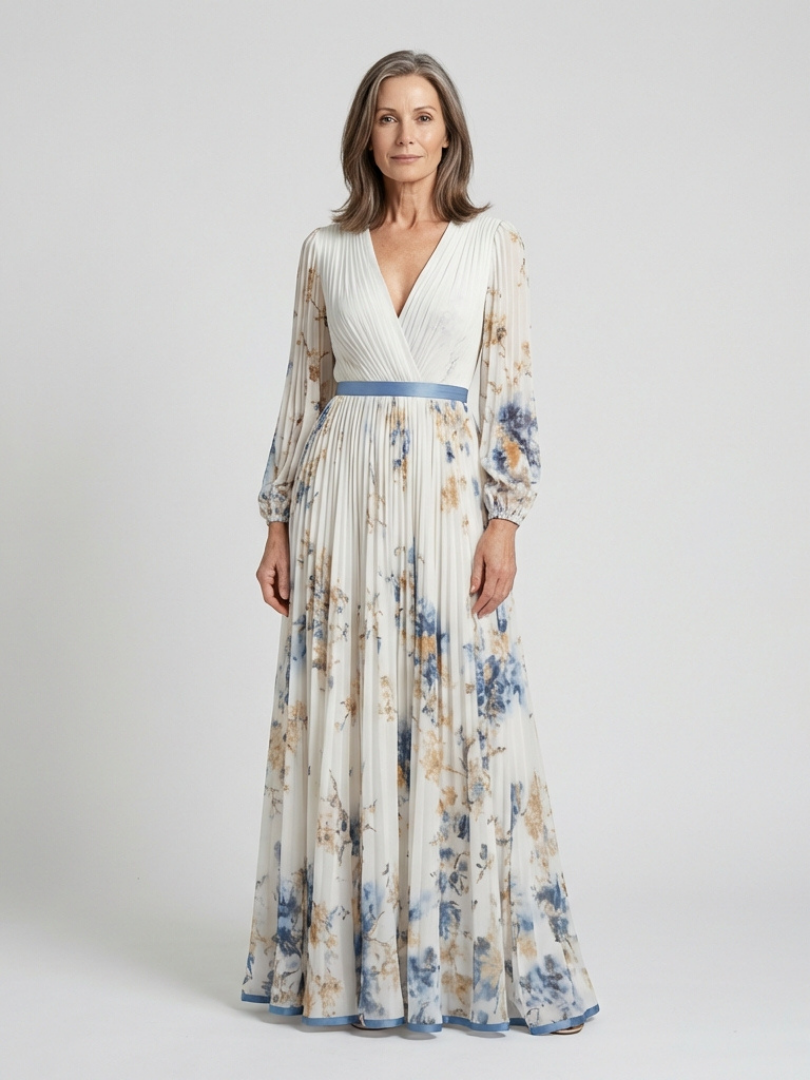 Violet & Grace™ | Long Sleeve V Neck Floral Maxi Dress