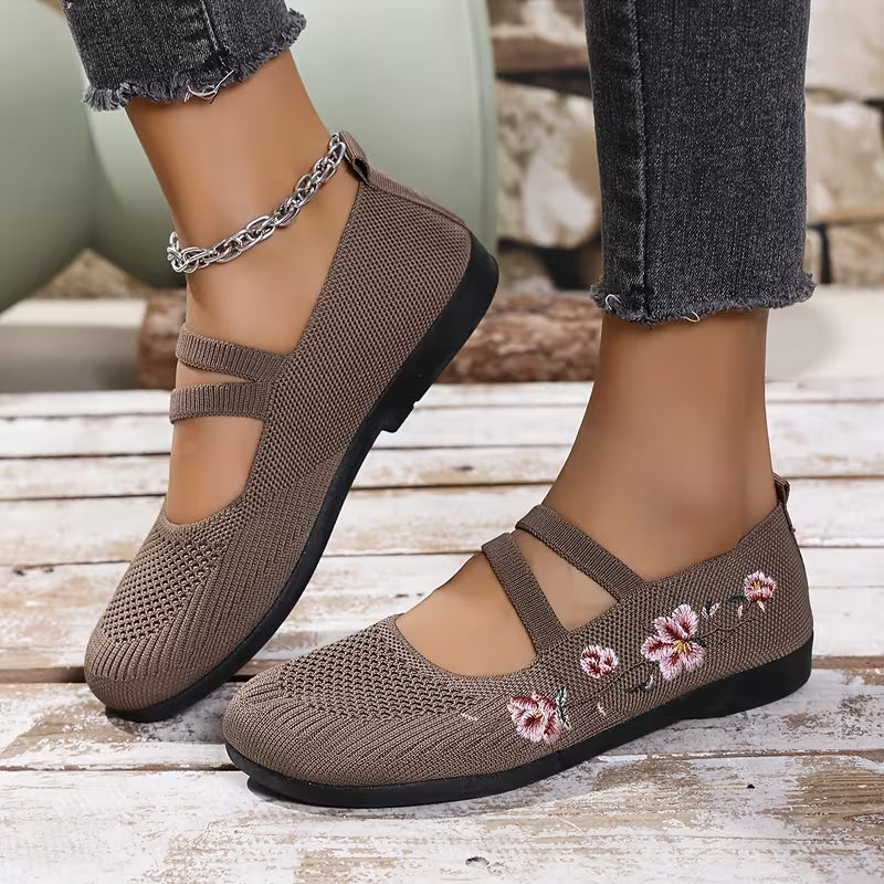 Elodie – Floral Knit Mary Jane Flats