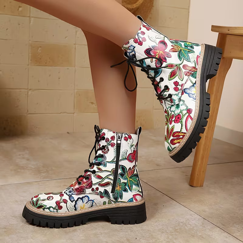 Liora – Floral Lace-Up Ankle Boots