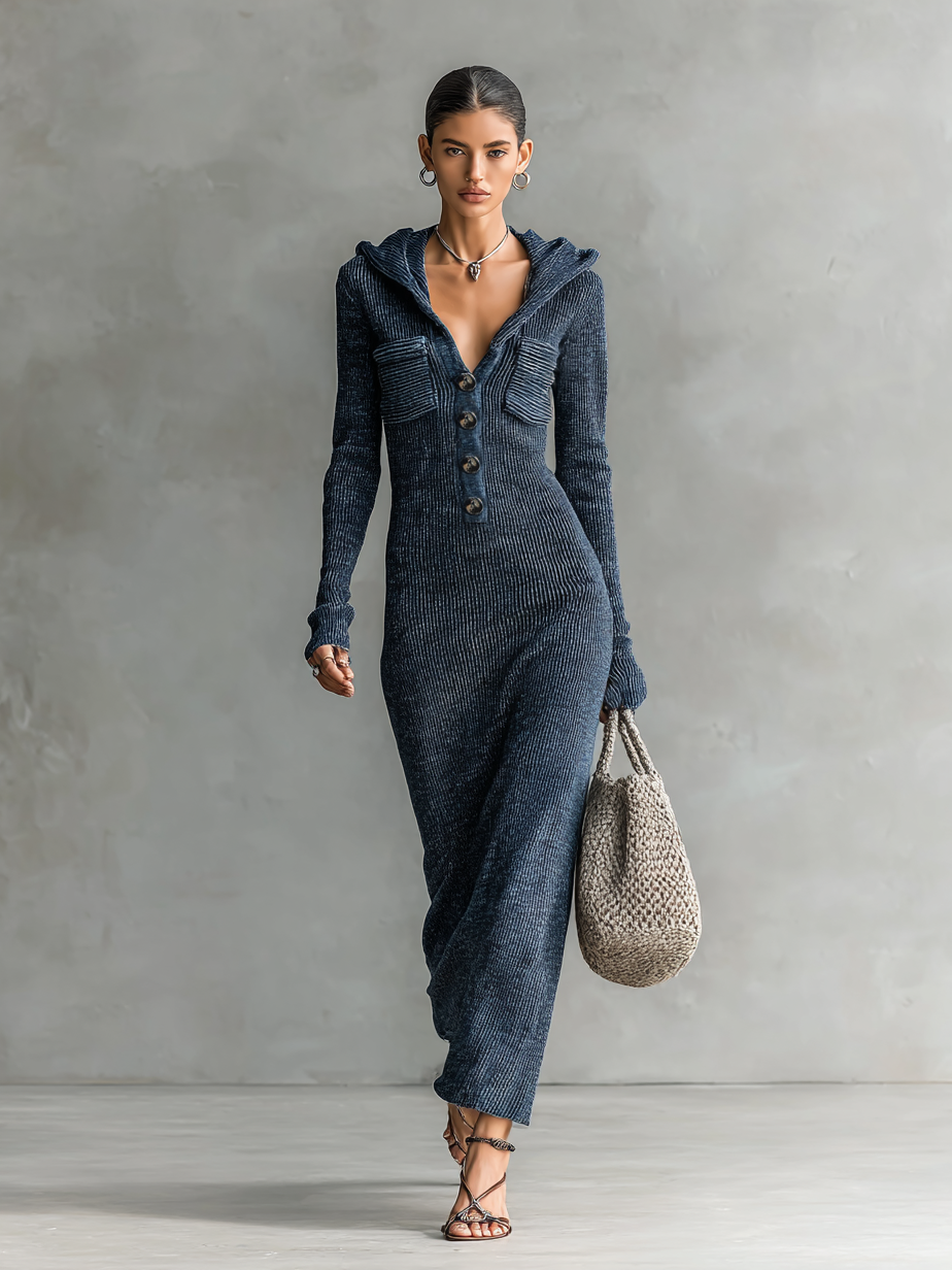 Sienna – Hooded Knit Maxi Dress