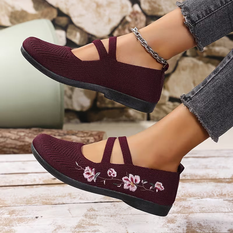 Elodie – Floral Knit Mary Jane Flats