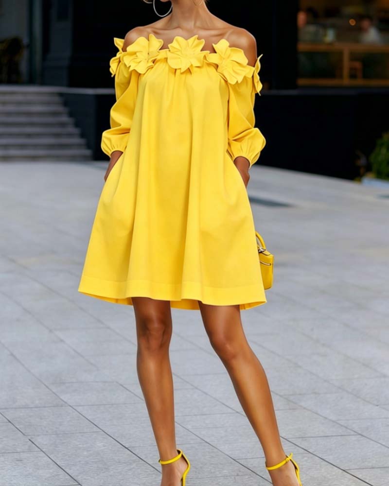 Rhoda™ Off-Shoulder Floral Appliqué Dress