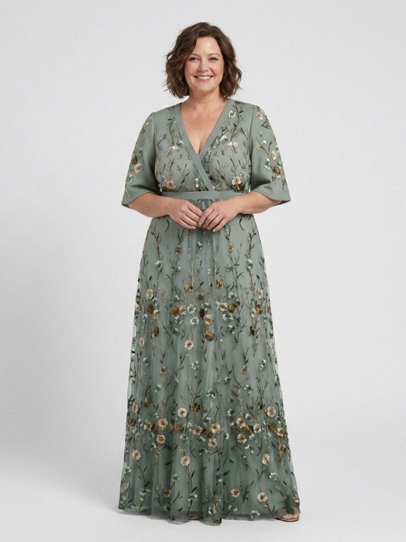 Floral V Neck Short Sleeve Maxi Dress