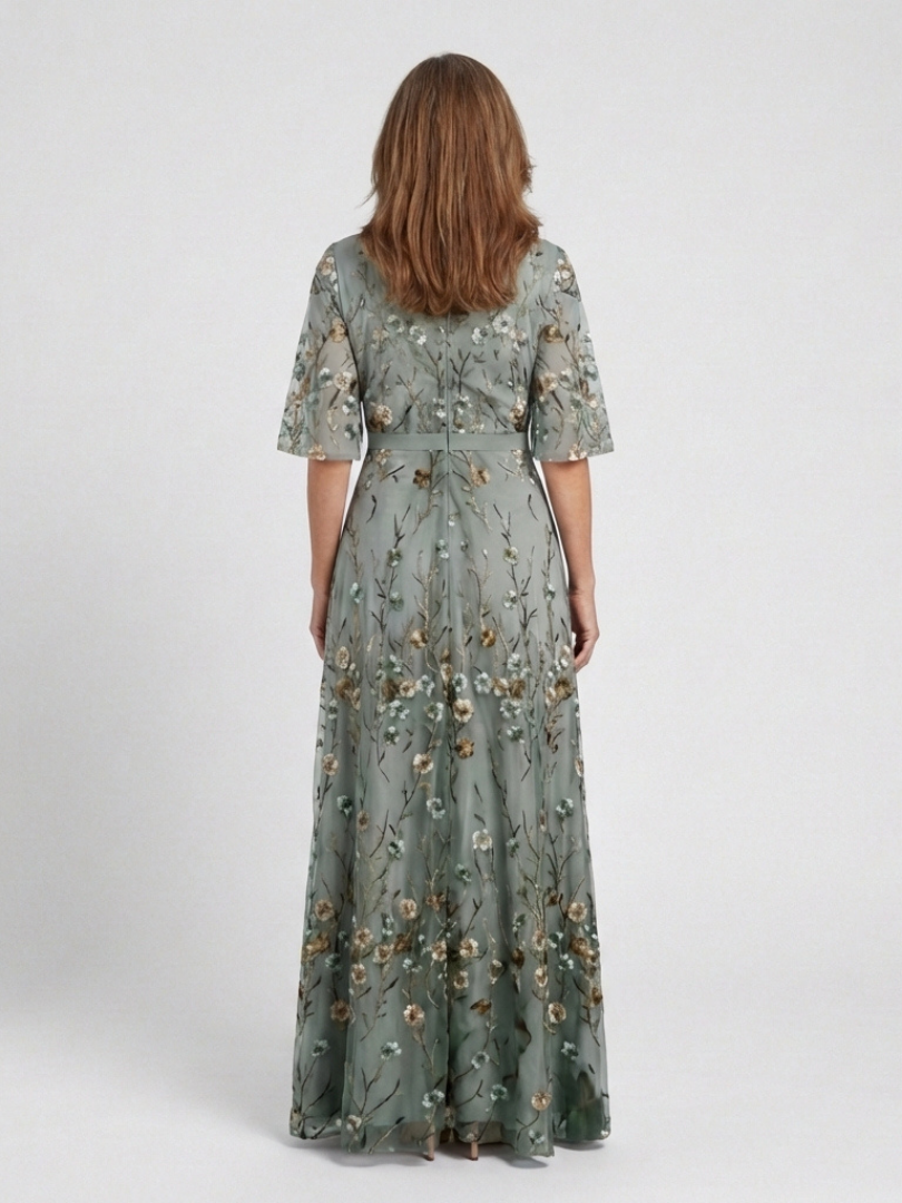 Floral V Neck Short Sleeve Maxi Dress