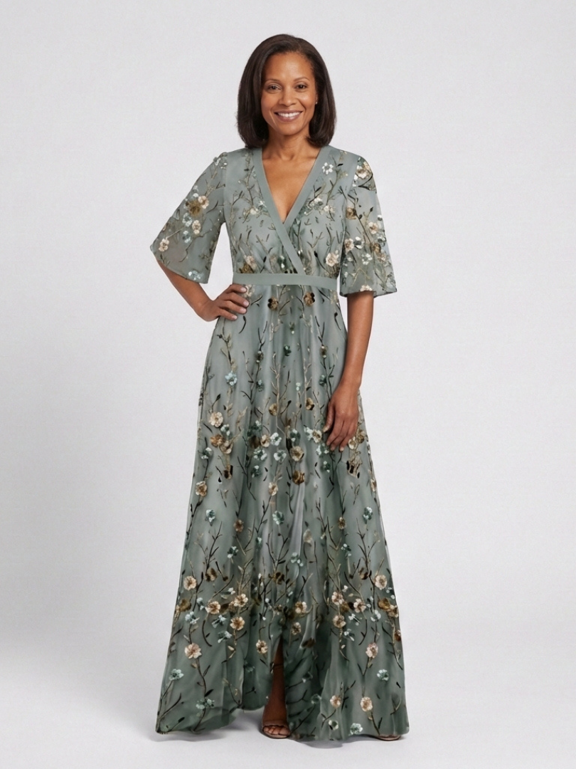 Floral V Neck Short Sleeve Maxi Dress