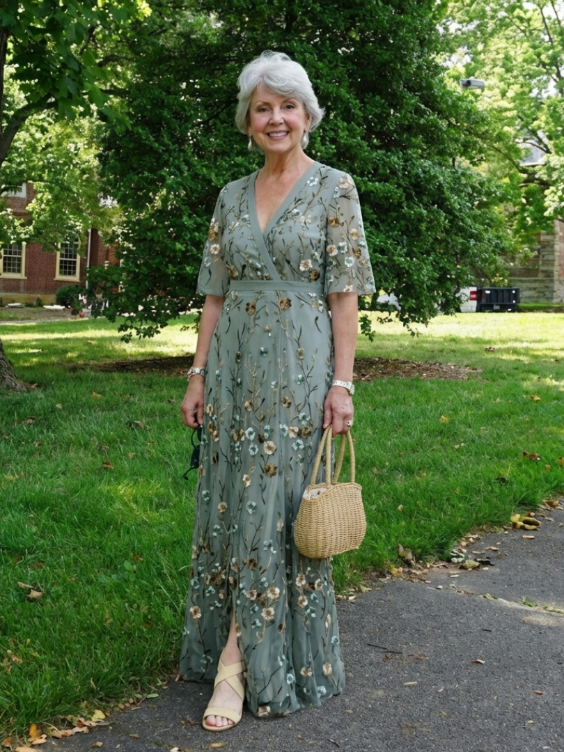 Floral V Neck Short Sleeve Maxi Dress