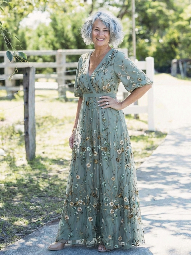 Floral V Neck Short Sleeve Maxi Dress