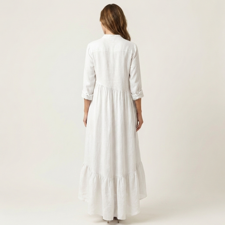 Jilana | Stand-Collar Button-Front Ruffle Hem Maxi Dress