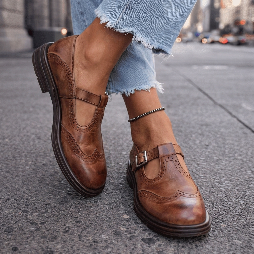Beatrice | Real Leather Brogue Mary Janes
