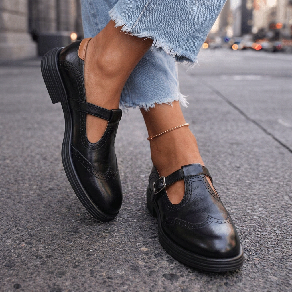 Beatrice | Real Leather Brogue Mary Janes