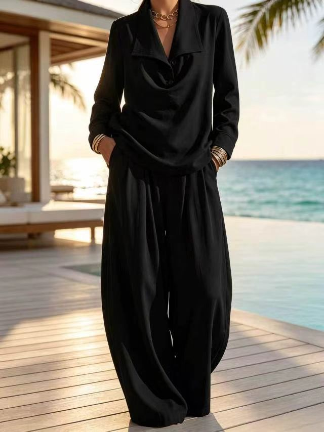 Ottilie™ Collared Pullover Top and Wide Leg Pants Set
