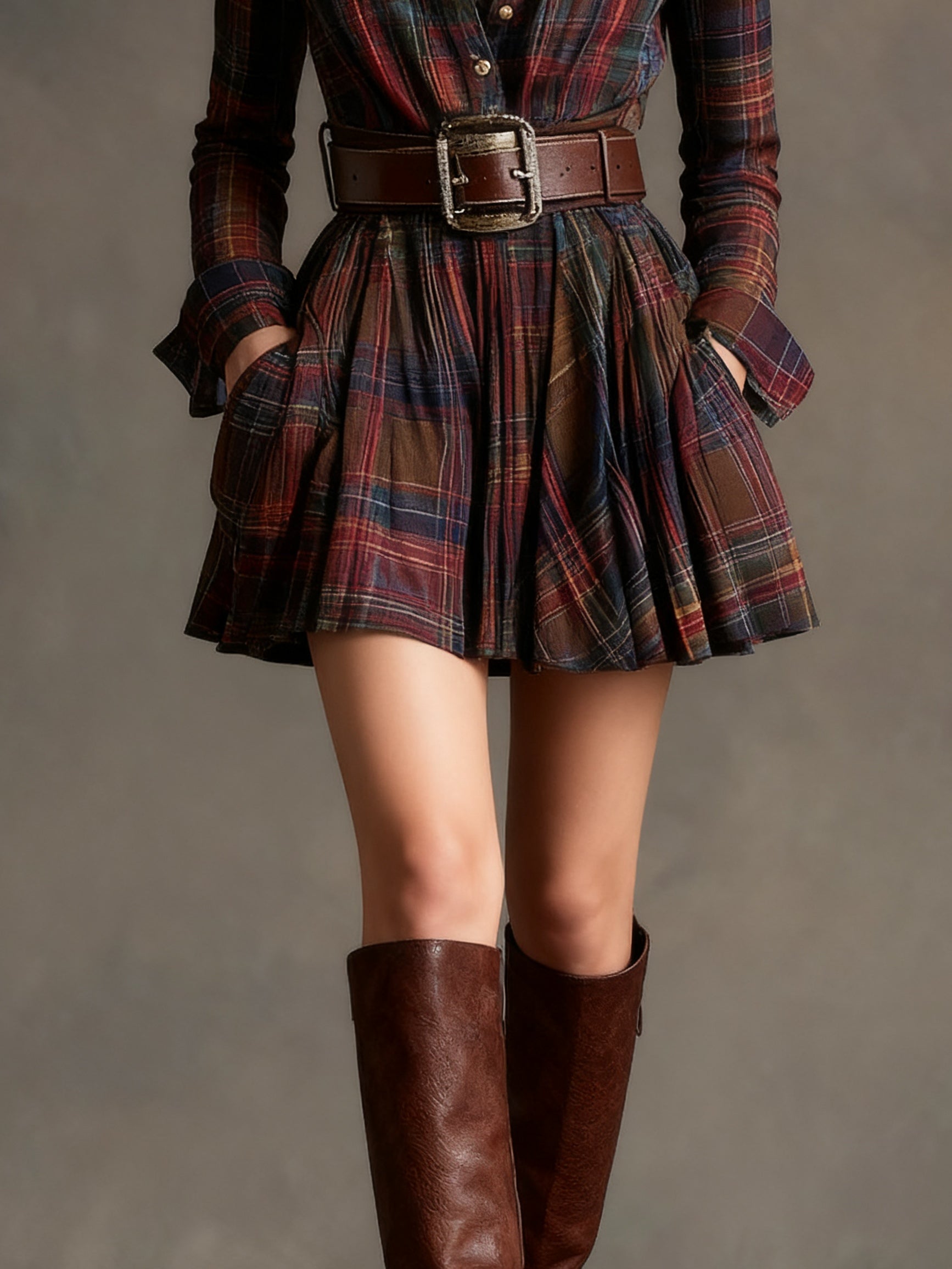Mildred | Red and Brown Vintage Mini Dress (includes belt)
