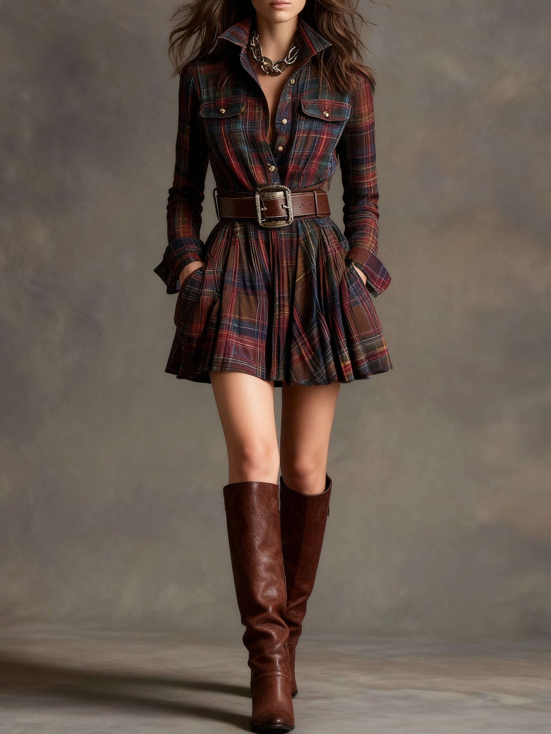 Mildred | Red and Brown Vintage Mini Dress (includes belt)