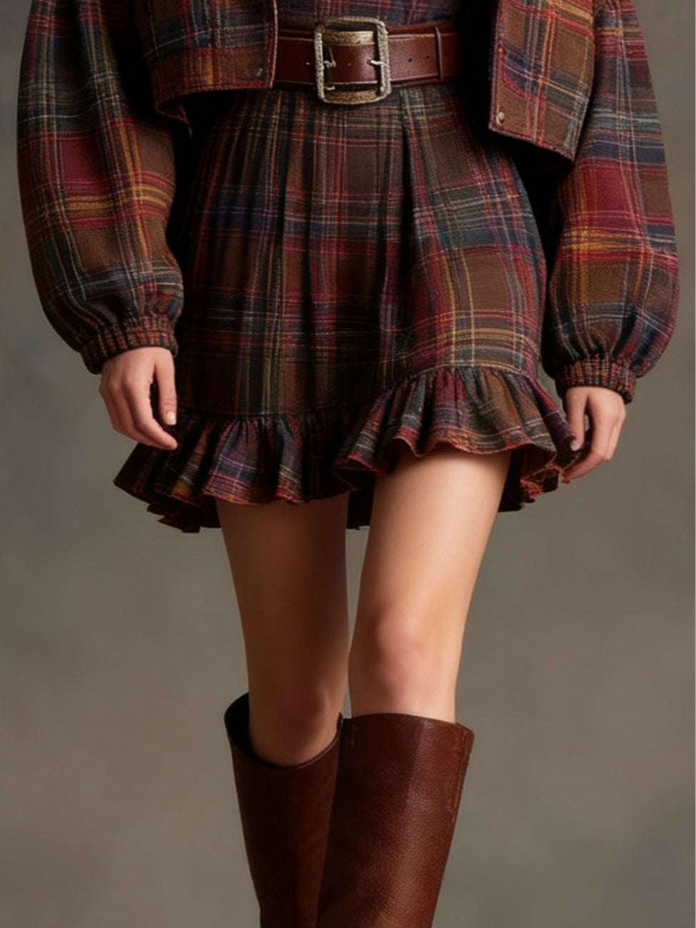 Catherine | Vintage Mini Checkered Dress with Stripes and Oversized Jacket (Includes belt)