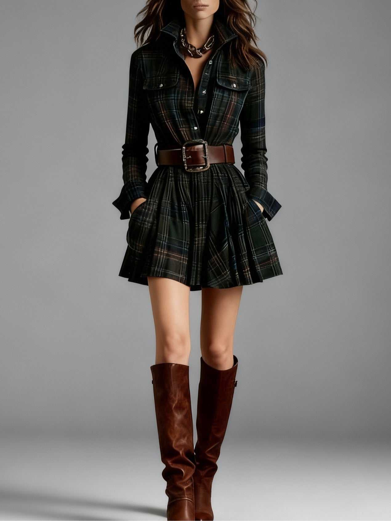 Mildred | Red and Brown Vintage Mini Dress (includes belt)