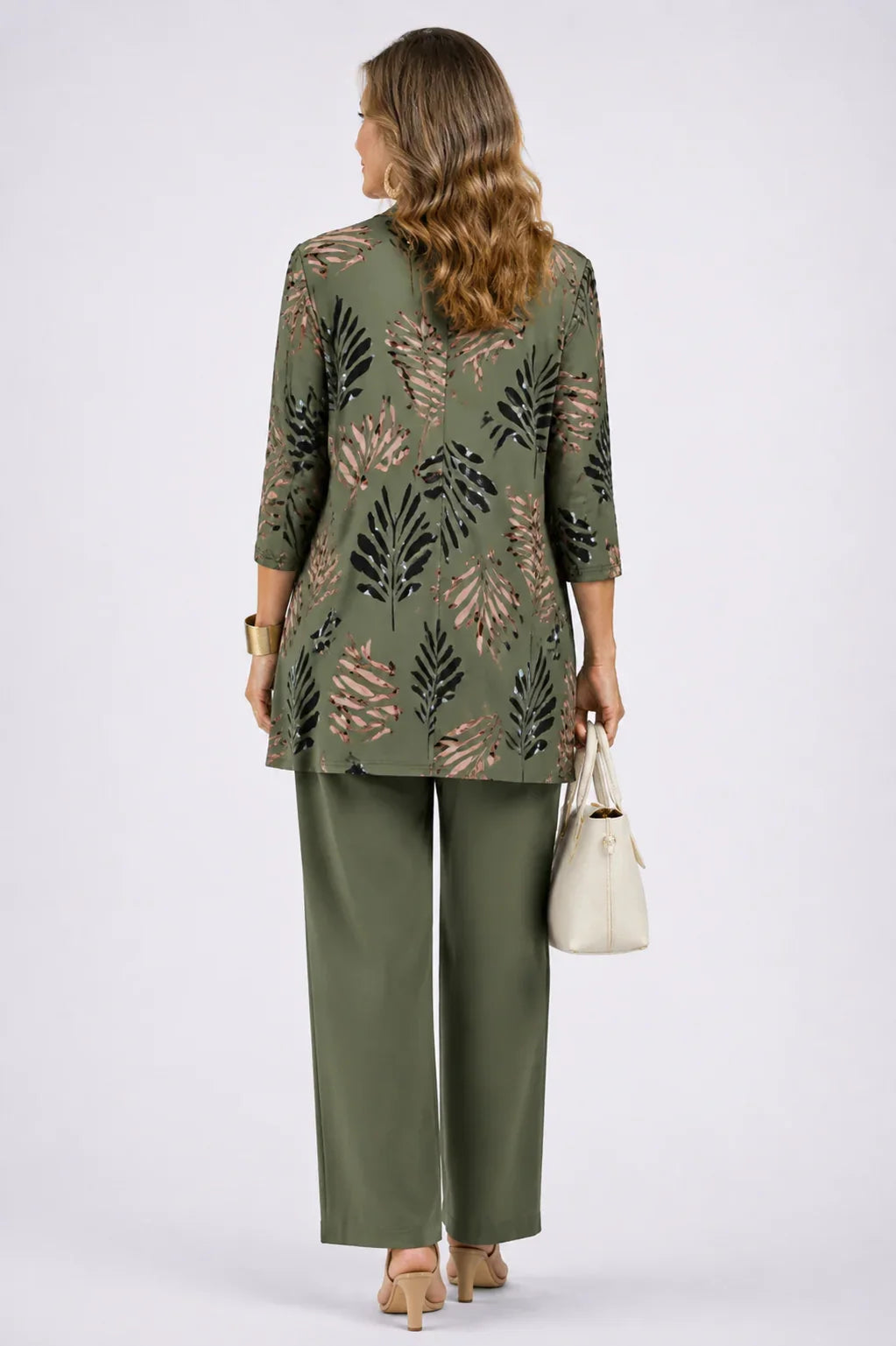 Shirley - Leaf-Print Three-Piece Pant Set