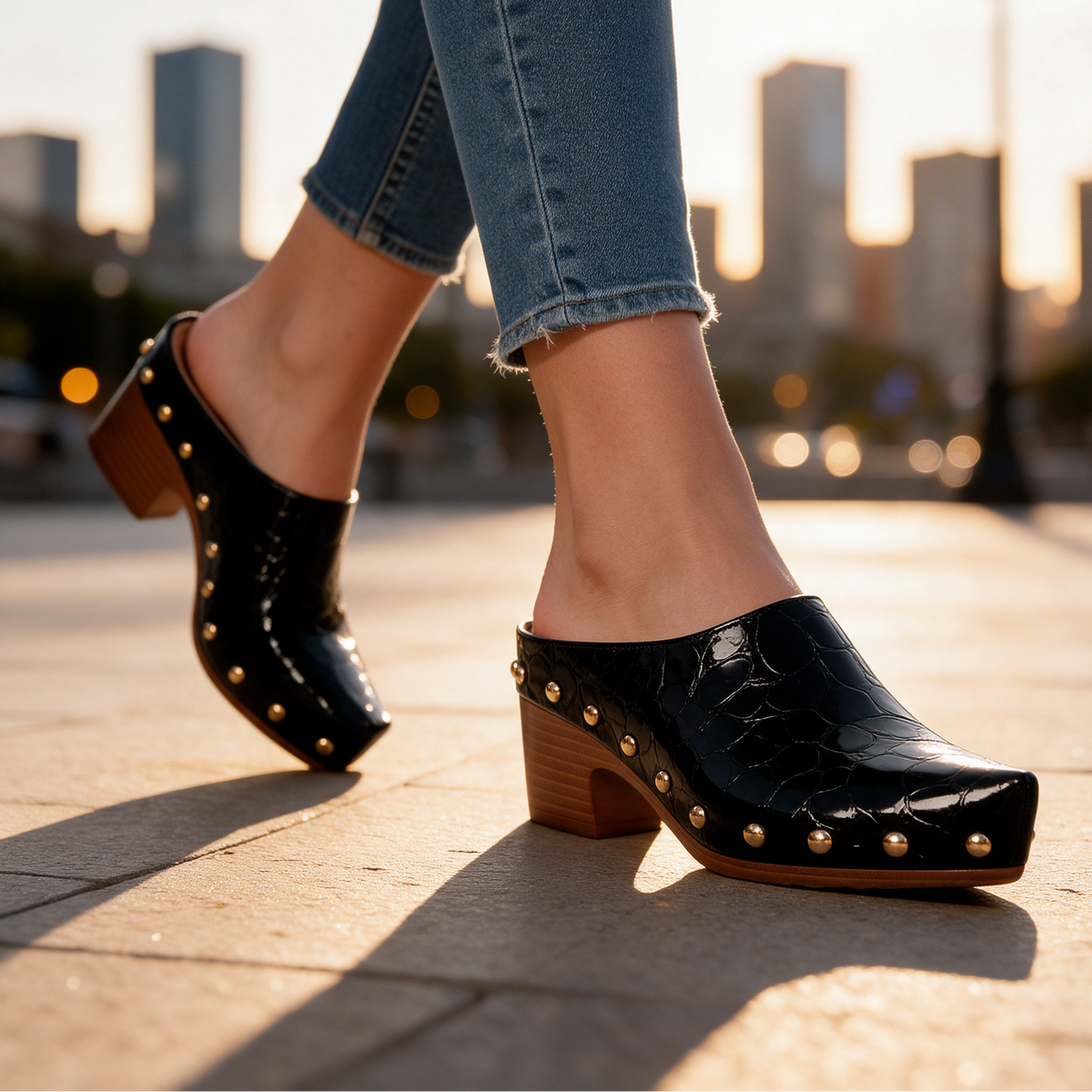 Sutton Croc Studded Mules