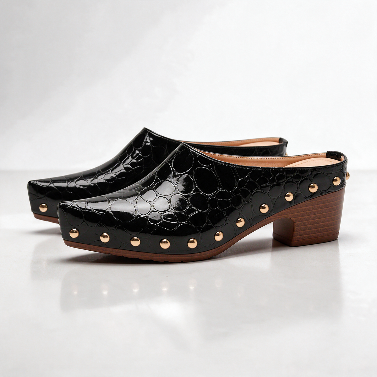Sutton Croc Studded Mules
