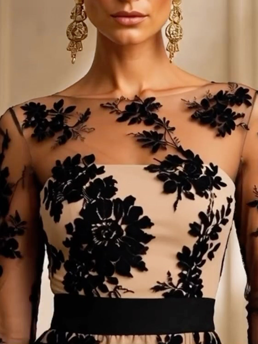 Adeline – Floral Lace Mesh Midi Dress