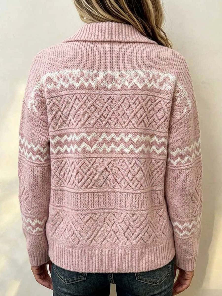 Elara – Geometric Zip-Up Knit Cardiga