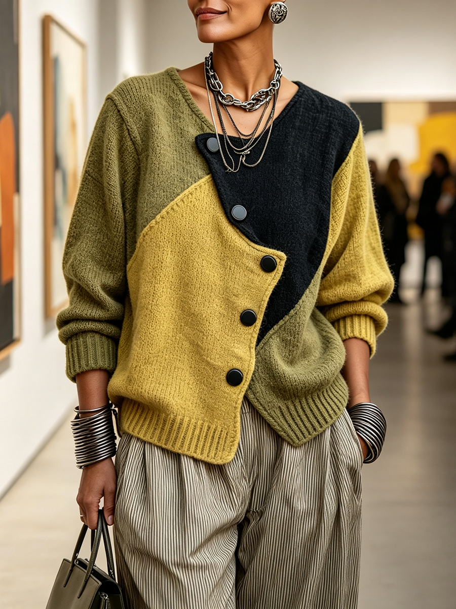 Maribel – Asymmetrical Color-Block Knit Sweater