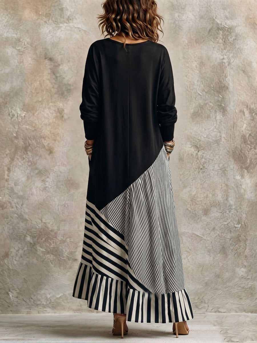 Lorraine – Asymmetrical Stripe Maxi Dress