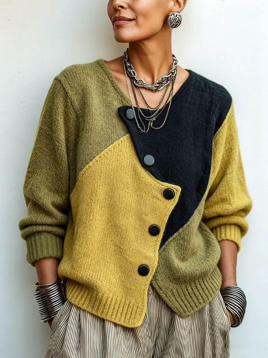 Maribel – Asymmetrical Color-Block Knit Sweater