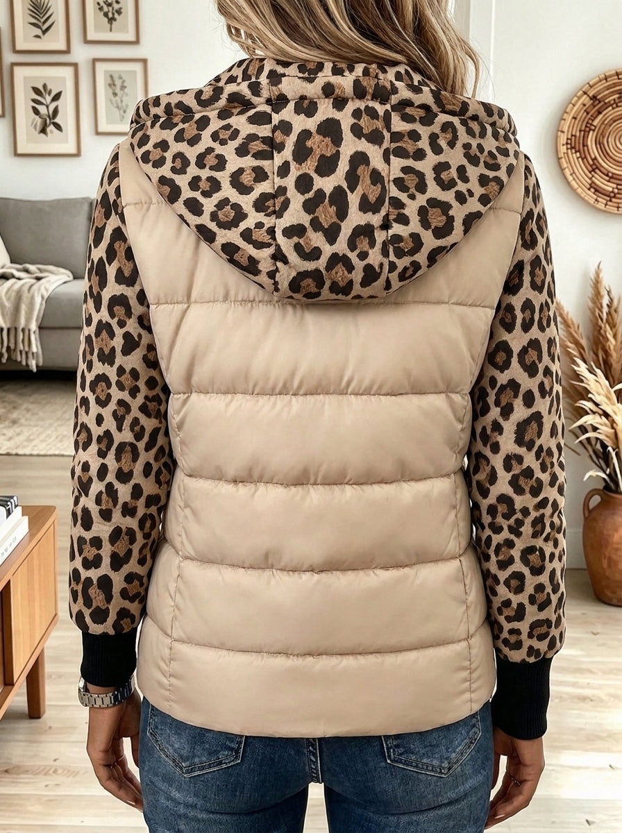 Leona – Leopard-Trim Quilted Puffer Jacket