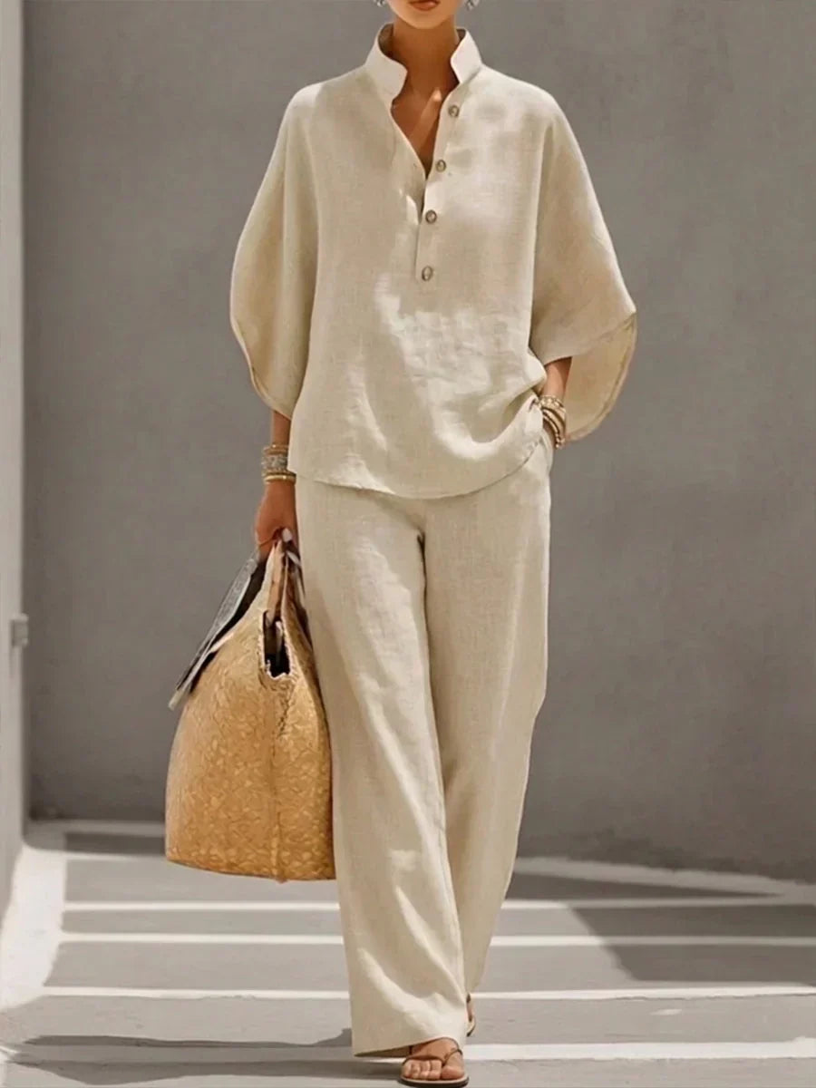 Sophie | Linen Set with Batwing Sleeves and Wide Pants