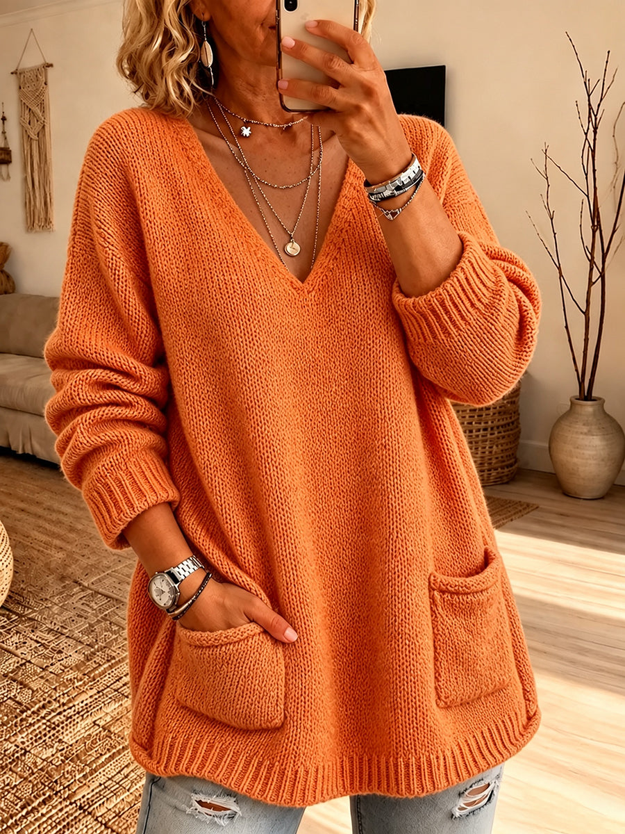 Megan – Relaxed V-Neck Knit Tunic Sweater