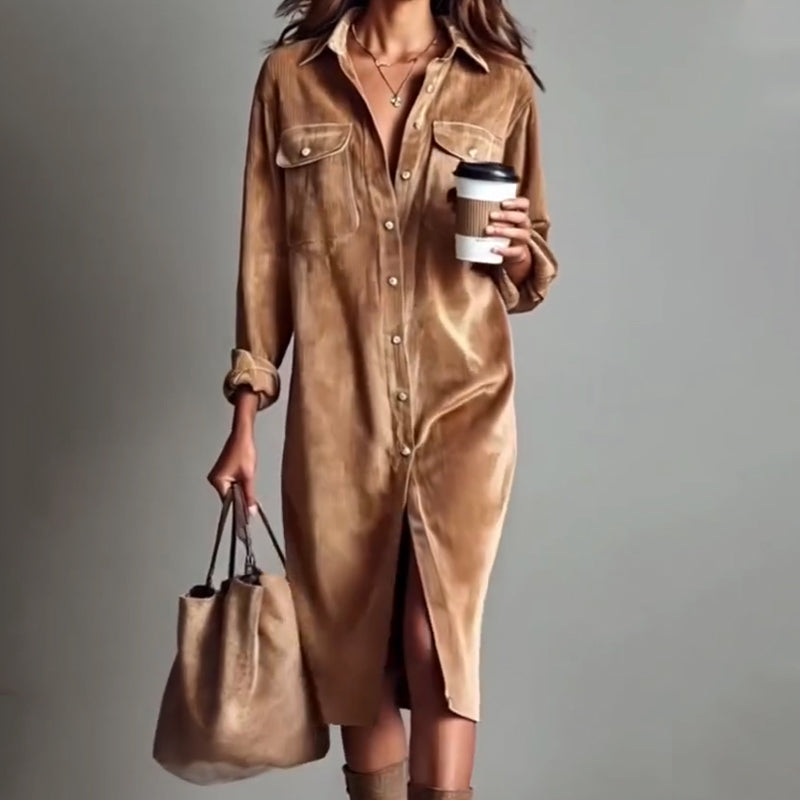 Natalie – Relaxed Corduroy Button-Front Dress