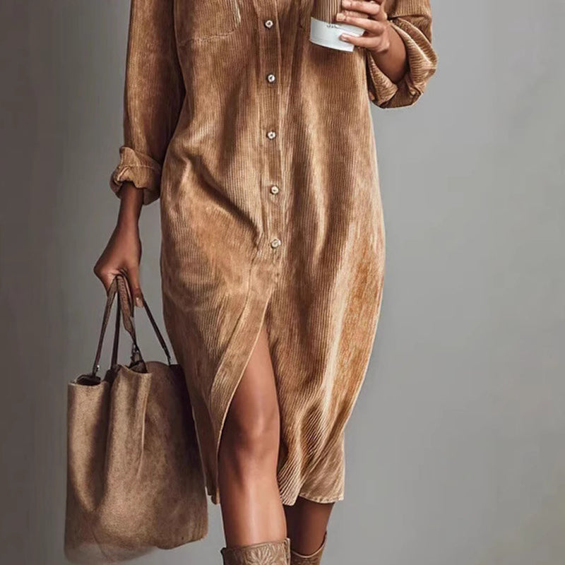 Natalie – Relaxed Corduroy Button-Front Dress
