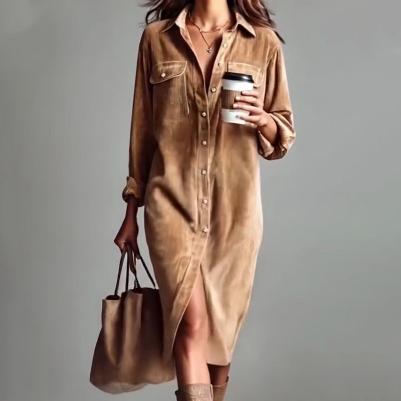 Natalie – Relaxed Corduroy Button-Front Dress