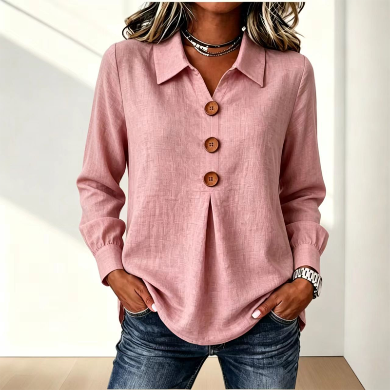 Clara – Button-Front Pleated Blouse