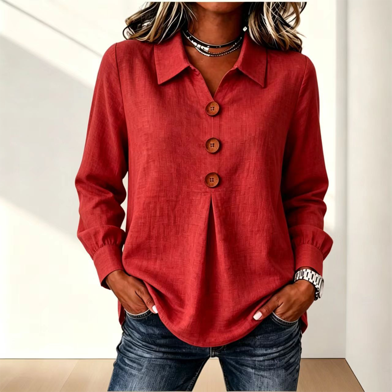 Clara – Button-Front Pleated Blouse