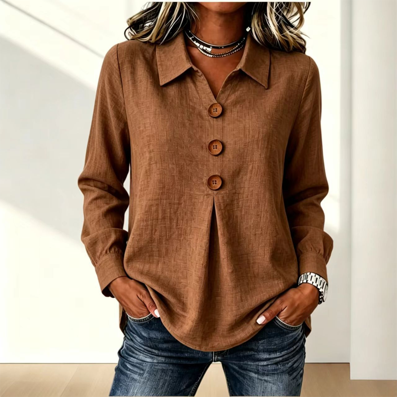 Clara – Button-Front Pleated Blouse