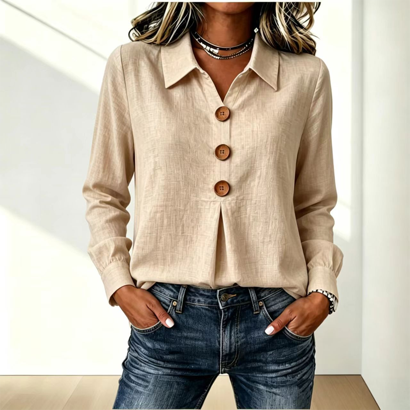 Clara – Button-Front Pleated Blouse