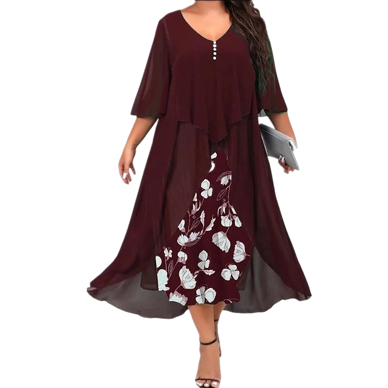 Rosalie – Layered Floral Chiffon Midi Dress