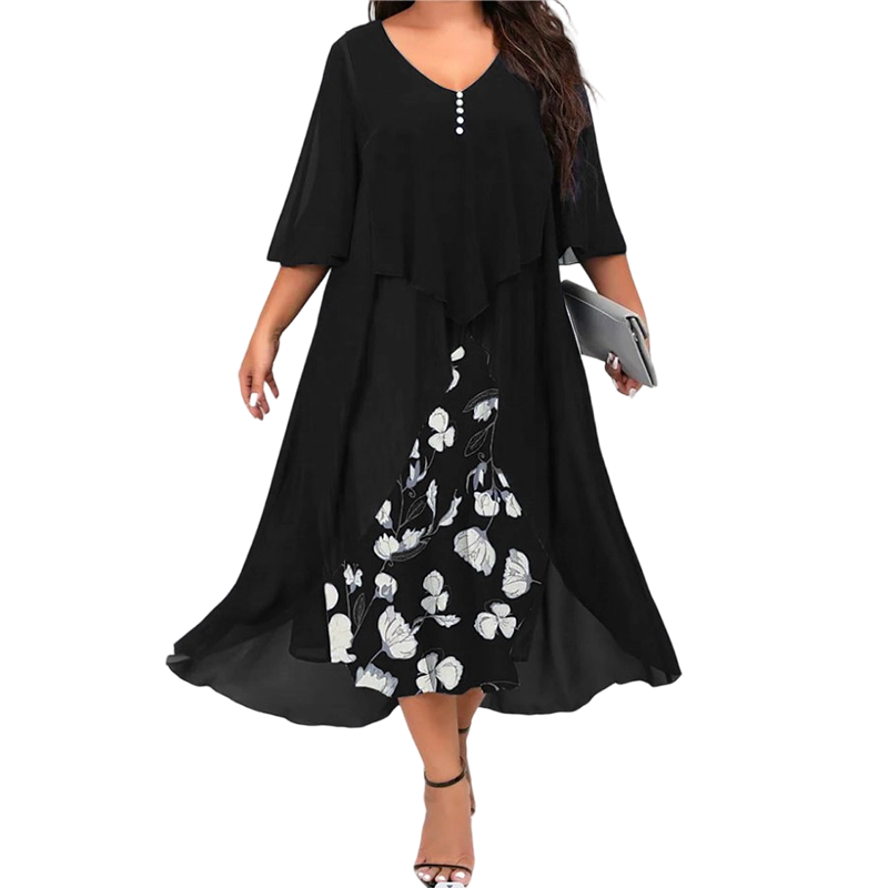 Rosalie – Layered Floral Chiffon Midi Dress