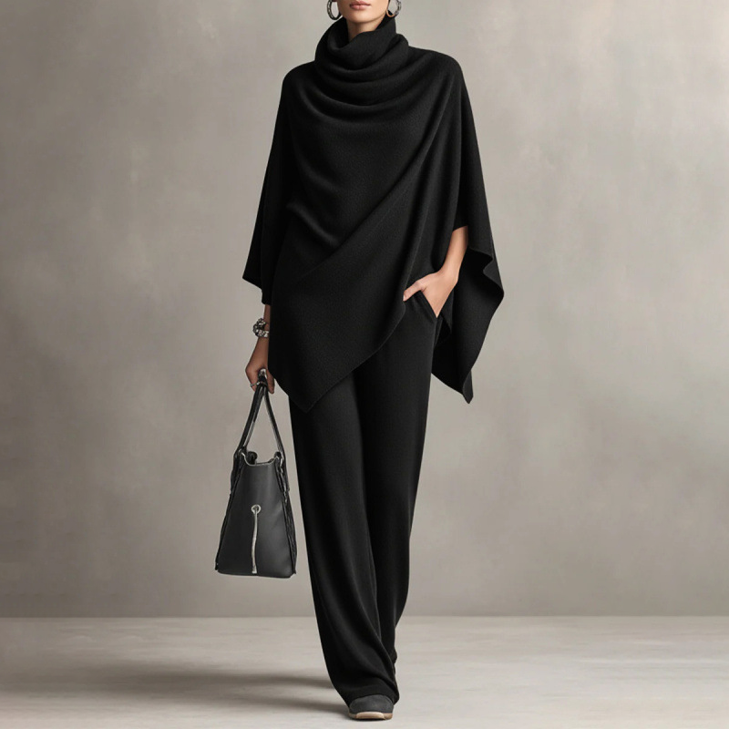 Serena – Cowl Neck Cape & Wide-Leg Pants Set