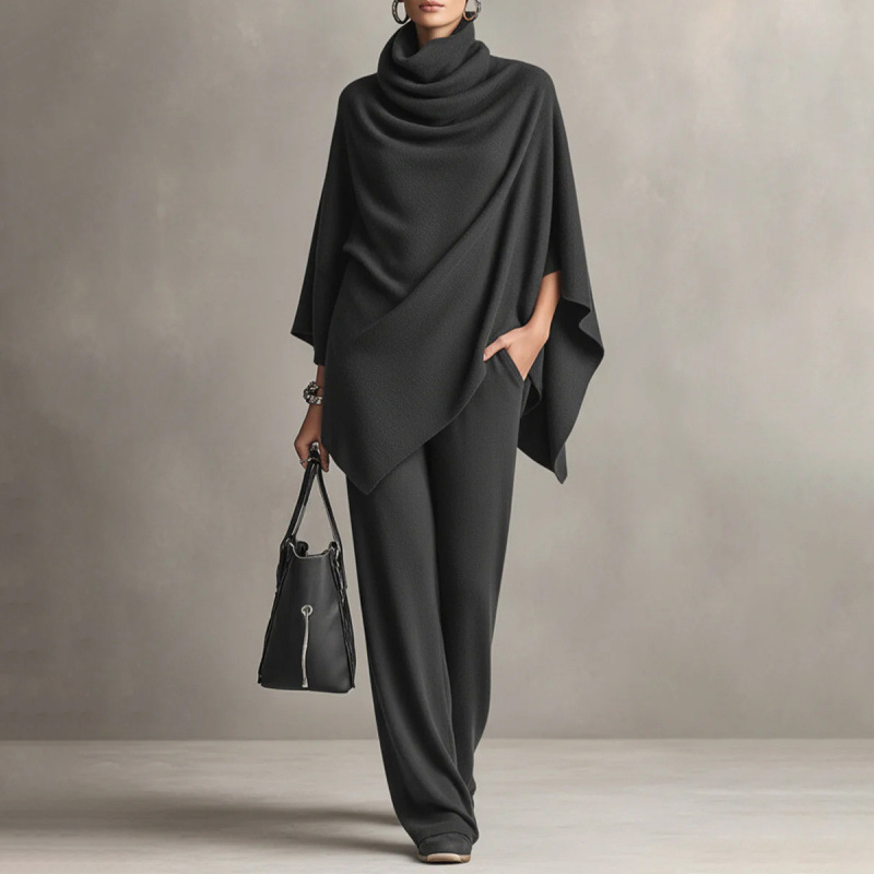 Serena – Cowl Neck Cape & Wide-Leg Pants Set