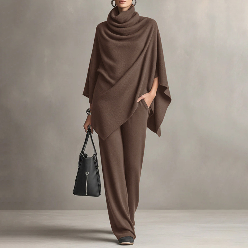 Serena – Cowl Neck Cape & Wide-Leg Pants Set