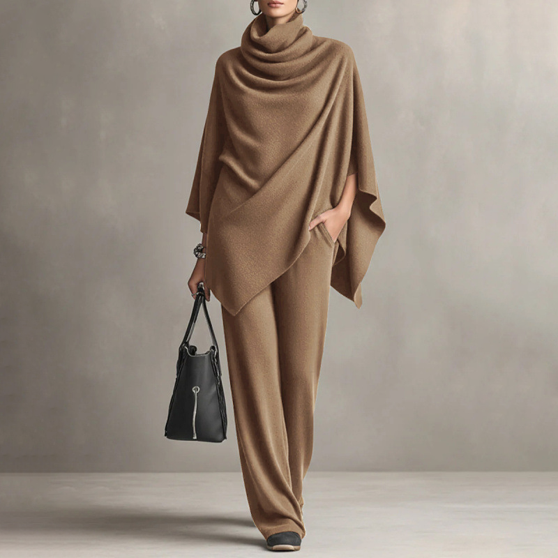 Serena – Cowl Neck Cape & Wide-Leg Pants Set