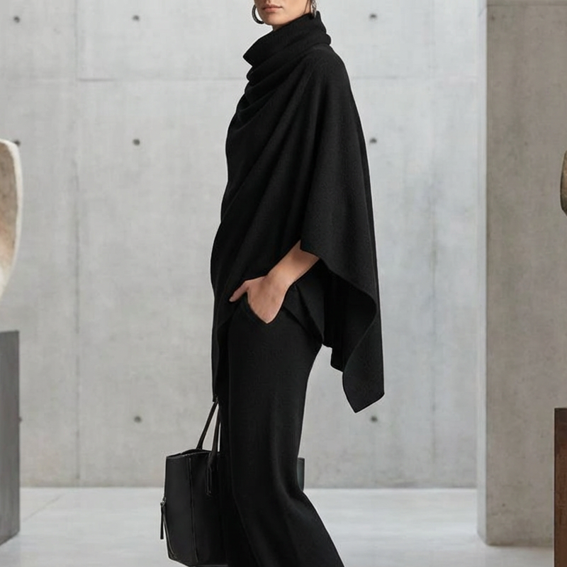 Serena – Cowl Neck Cape & Wide-Leg Pants Set