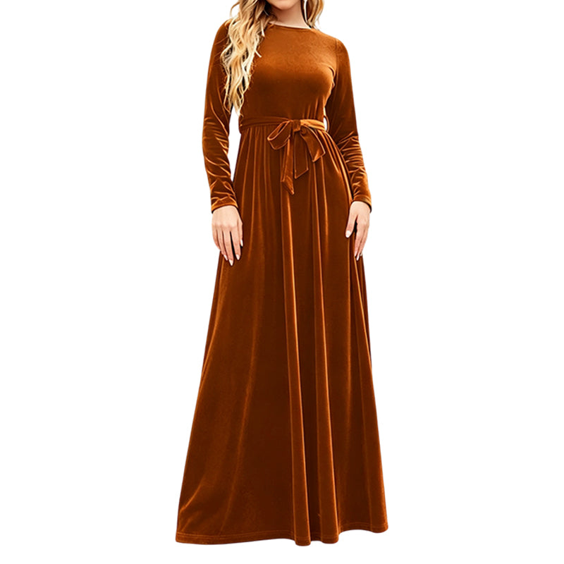Vivienne – Elegant Velvet Belted Maxi Dress