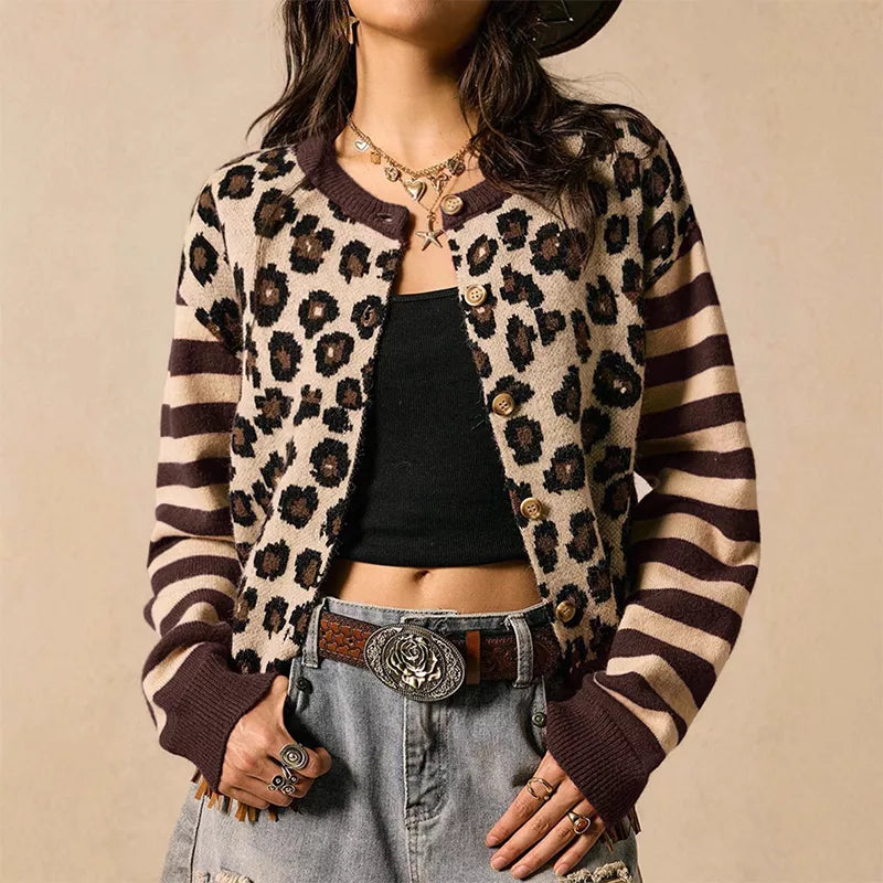 Savannah – Leopard Stripe Button Cardigan