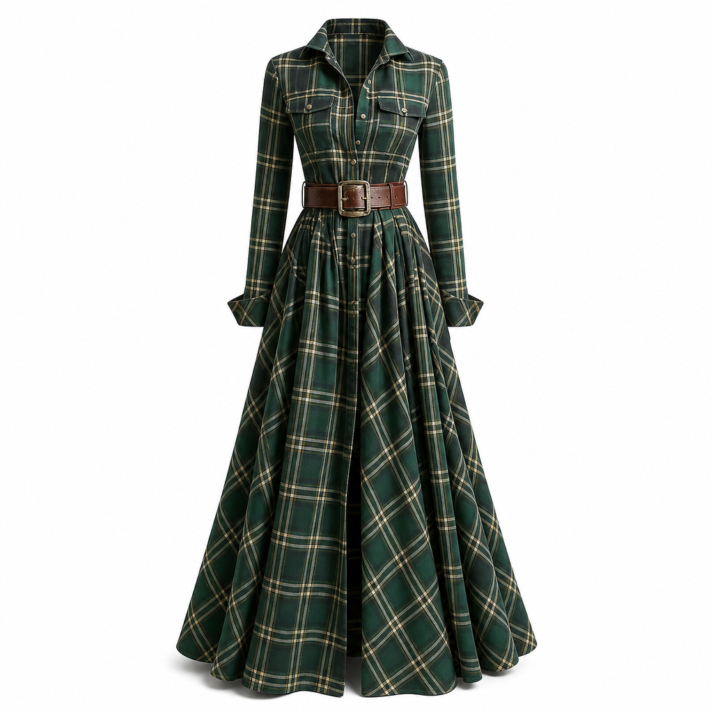 ✨ Cinched Waist, French-Inspired Plaid | Women's Pleated A-Line Dress ⚡ Free Shipping