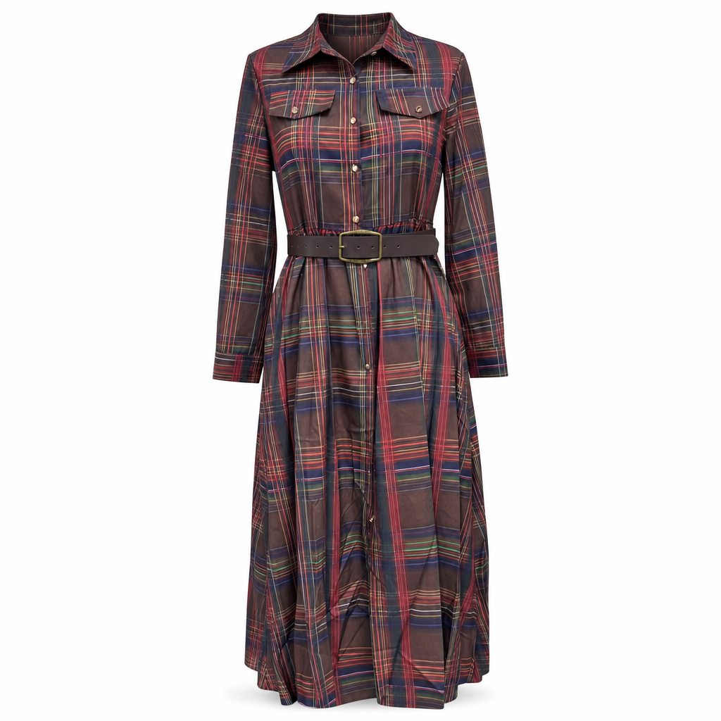 ✨ Cinched Waist, French-Inspired Plaid | Women's Pleated A-Line Dress ⚡ Free Shipping